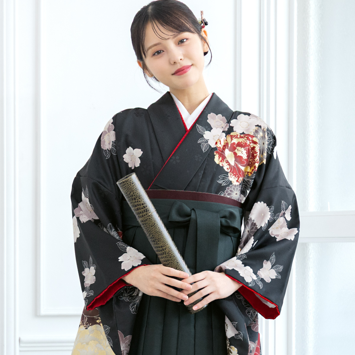 袴セット 卒業式 レディース 女の子 ジュニア 子供 4点セット 着物セット 白 青 黒 赤 緑 ホワイト ベージュ グレー 花柄 大学卒業式 購入 販売 創美苑の画像