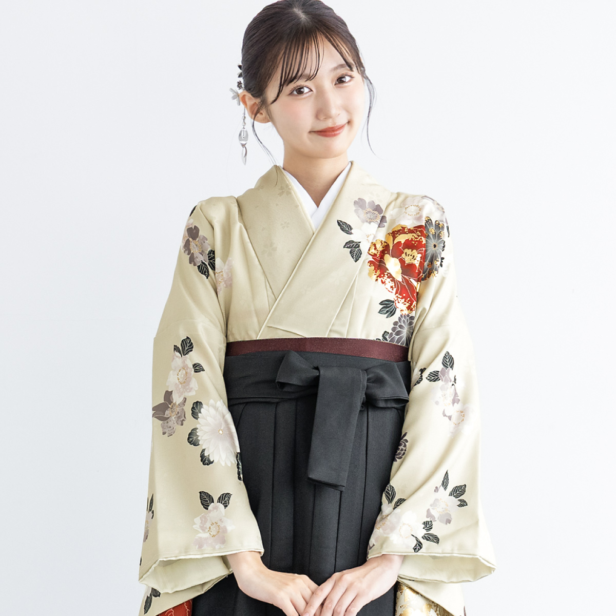袴セット 卒業式 レディース 女の子 ジュニア 子供 4点セット 着物セット 白 青 黒 赤 緑 ホワイト ベージュ グレー 花柄 大学卒業式 購入 販売 創美苑の画像