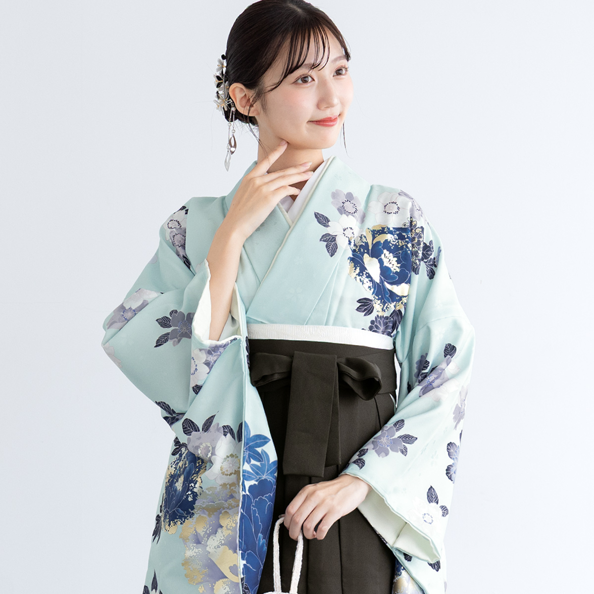 袴セット 卒業式 レディース 女の子 ジュニア 子供 4点セット 着物セット 白 青 黒 赤 緑 ホワイト ベージュ グレー 花柄 大学卒業式 購入 販売 創美苑の画像