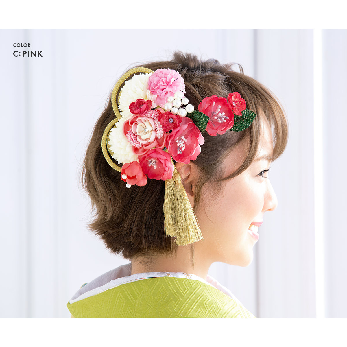 SOUBIEN 成人式 髪飾り 赤 白 紫 ピンク 黄色 つまみ細工 花