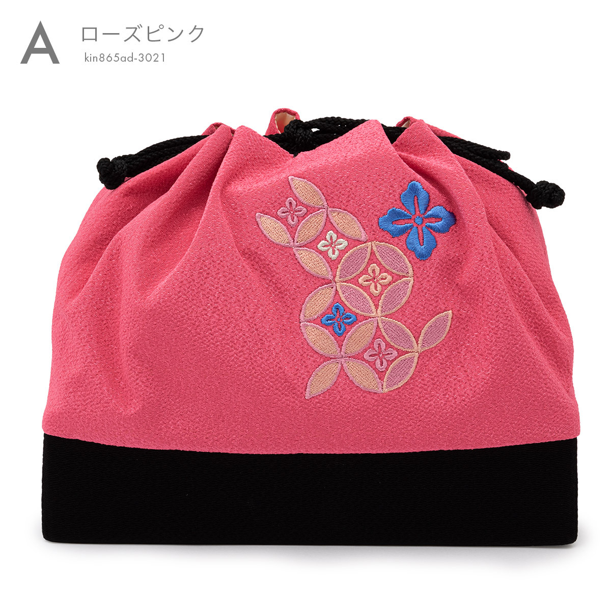 江戸末期の巾着。 SOUBIEN 巾着バッグ 巾着バック ピンク 白 七宝繋ぎ 花菱 刺繍