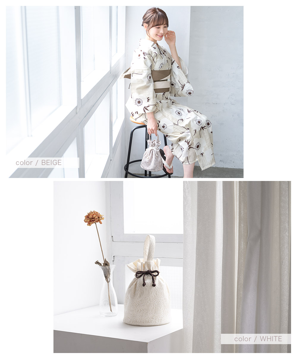 和装用バッグ ベージュとブラウン SOUBIEN（創美苑） 巾着バッグ 巾着 バッグ おしゃれ レース 花唐草 白