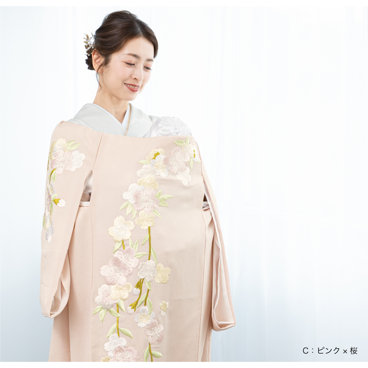 SOUBIEN（創美苑） 初着 産着 女の子 販売 クリーム ピンク 白 牡丹 桜