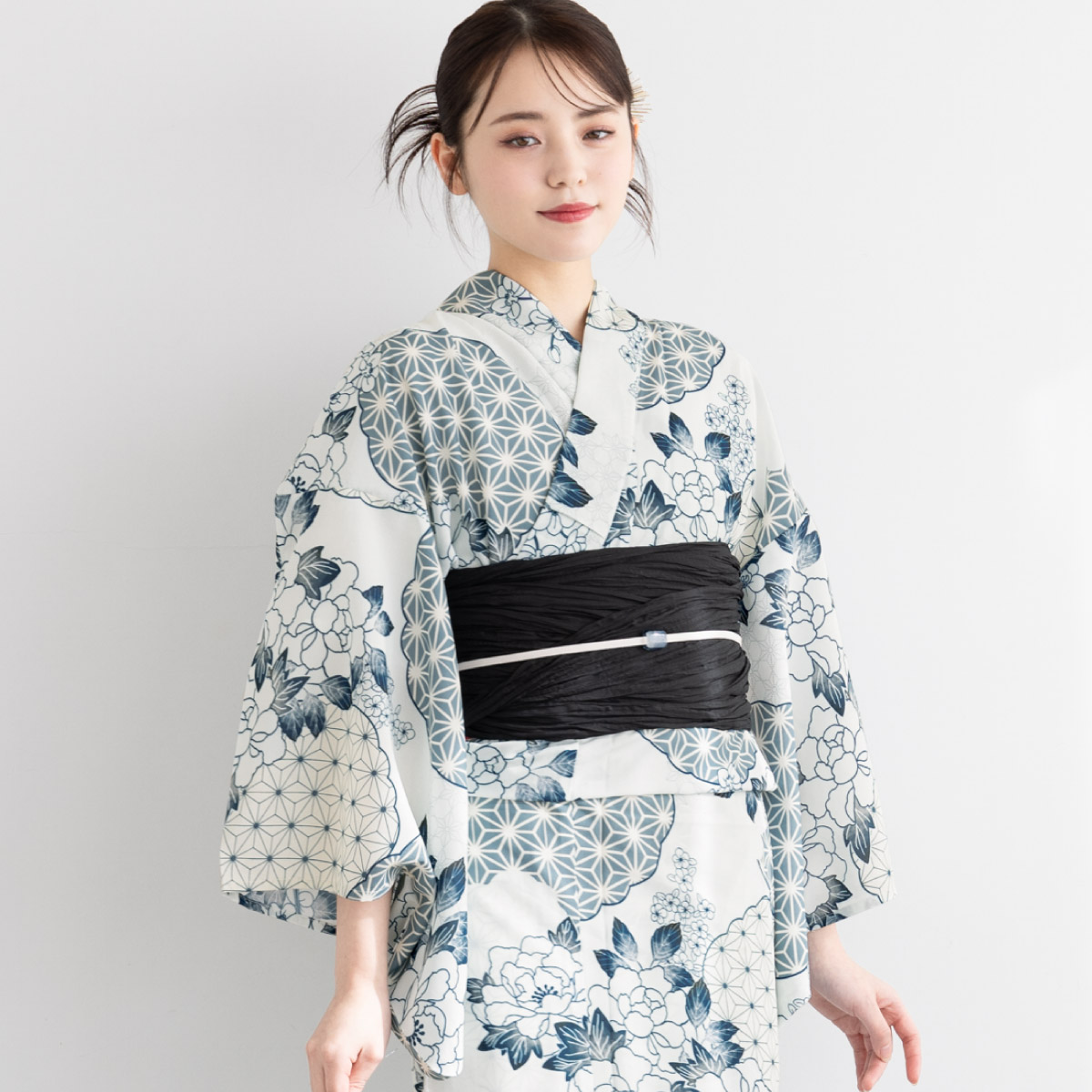 簡単着付け セパレート浴衣 レディース セット 浴衣 帯 伊達締め 浴衣セット 女性 二部式浴衣 花柄 着付け 簡単 フリー floro 女の子 創美苑の画像