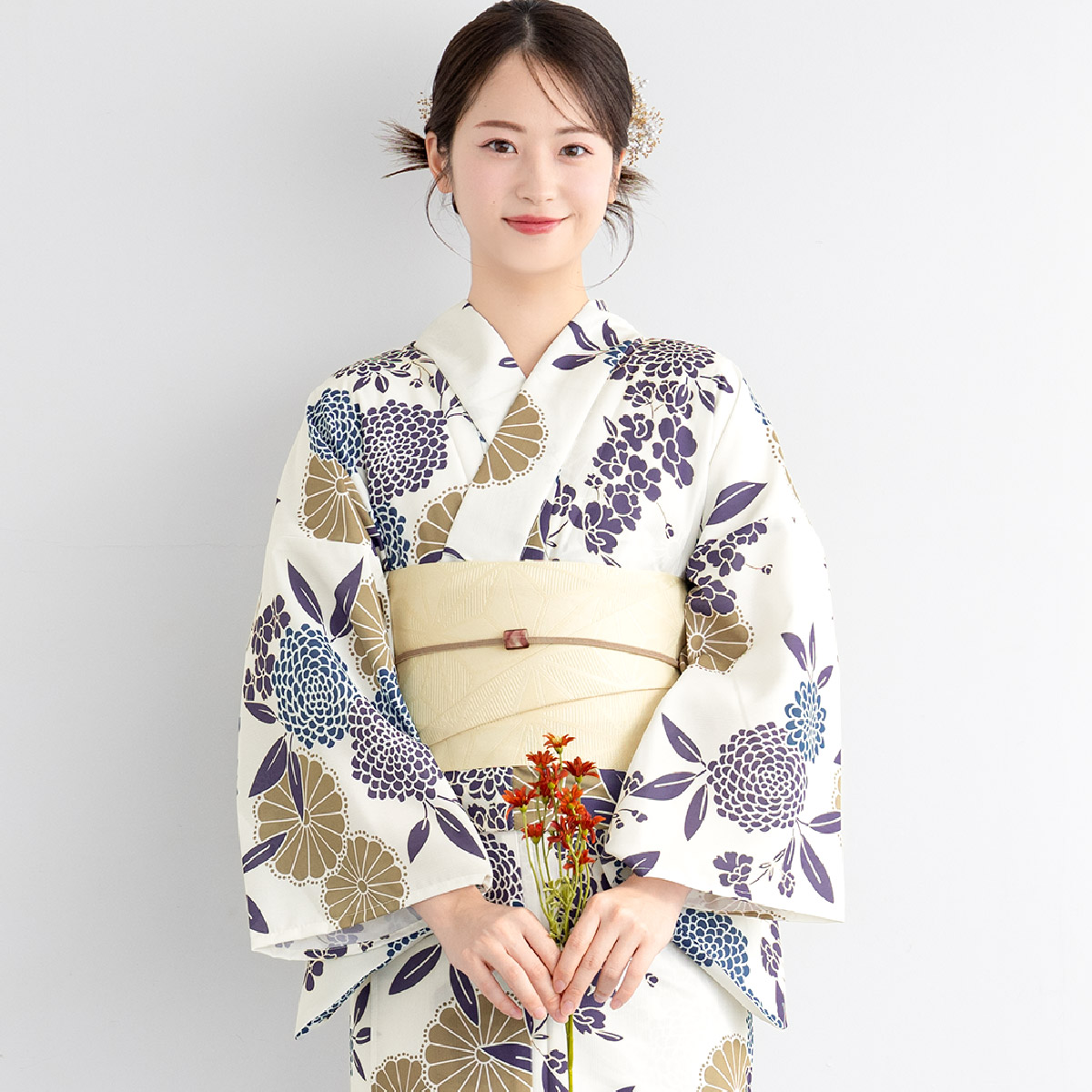 簡単着付け セパレート浴衣 レディース セット 浴衣 帯 伊達締め 浴衣セット 女性 二部式浴衣 花柄 着付け 簡単 フリー floro 女の子 創美苑の画像