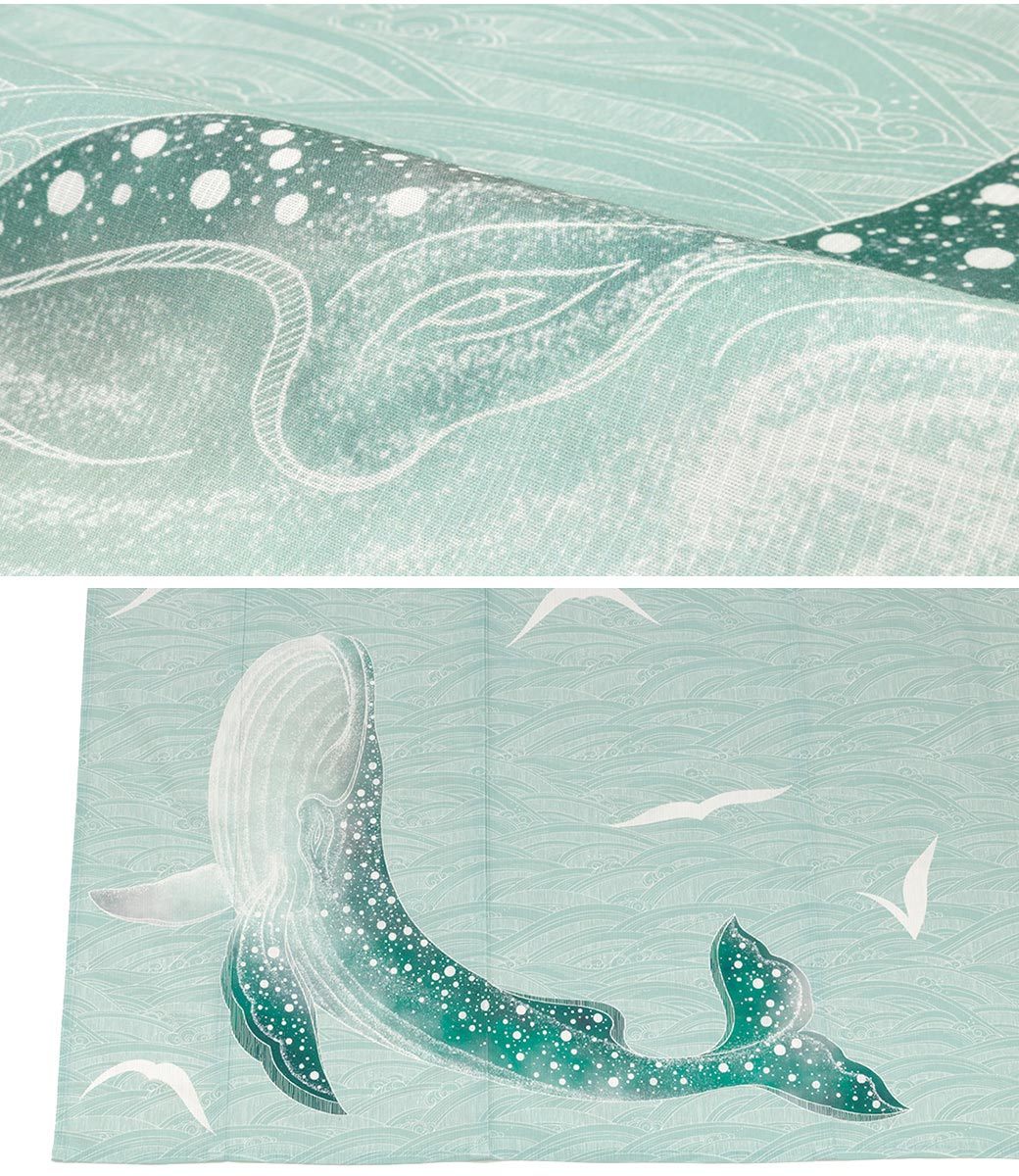 最終品★ミントグリーン地にクジラと波柄★めずらしい絵羽浴衣★夏きもの大人の浴衣 最終品☆ミントグリーン地にクジラと波柄☆めずらしい絵羽浴衣