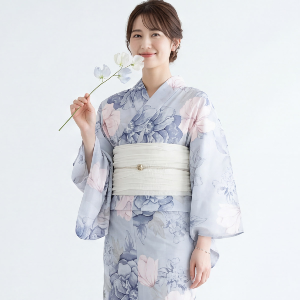 花柄グレー浴衣・帯セット SOUBIEN（創美苑） 浴衣セット レディース 浴衣 帯 セット 大人 2点