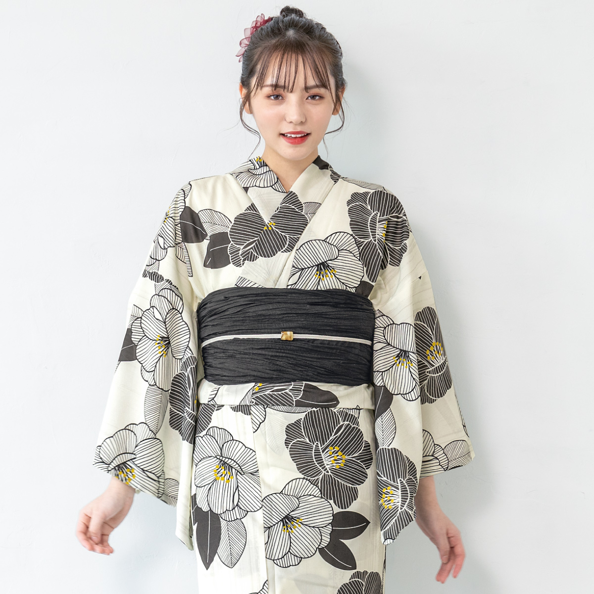 ☆美品☆ レディース浴衣 帯 白地 黒模様 金刺繡　2点セット SOUBIEN（創美苑） 【予約】浴衣 レディース セット 2点セット 女性
