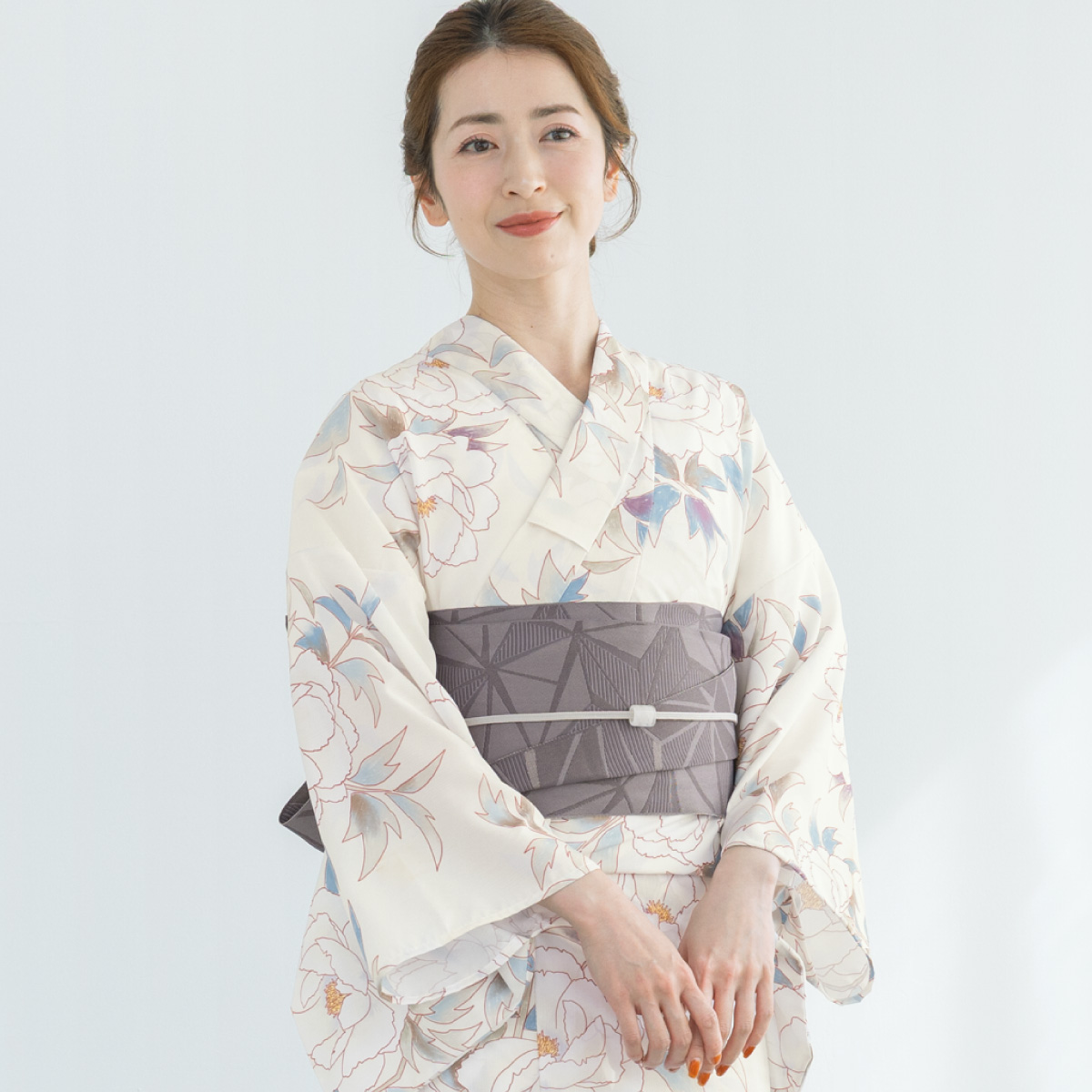 花柄グレー浴衣・帯セット SOUBIEN（創美苑） 簡単着付け セパレート浴衣 レディース セット 3点