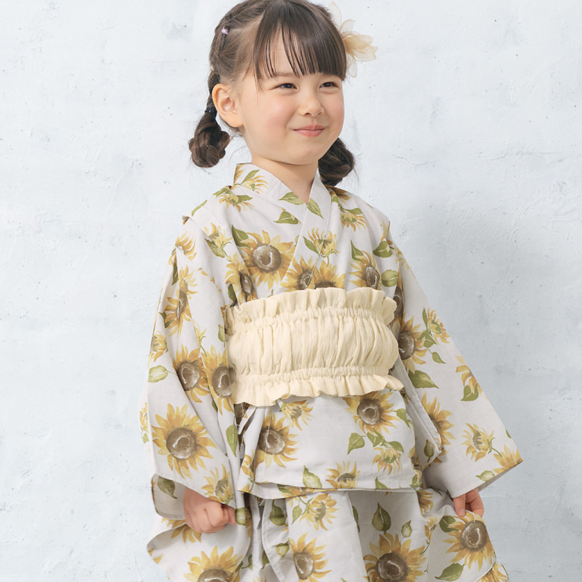 新品　花柄　着やすい　2部式　浴衣ワンピース・帯セット（黄色） SOUBIEN（創美苑） 浴衣セット ワンピース浴衣 セパレート 女の子 子供