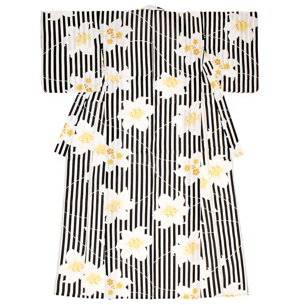 浴衣 レディース bonheur saisons ボヌールセゾン 黒 ブラック 白 縞 百合 桜草 萩 花 綿 紅梅織り 夏祭り 花火大会 女性用 仕立て上がり bonheur saisons（ボヌールセゾン） 浴衣 レディース 黒 ブラック 白