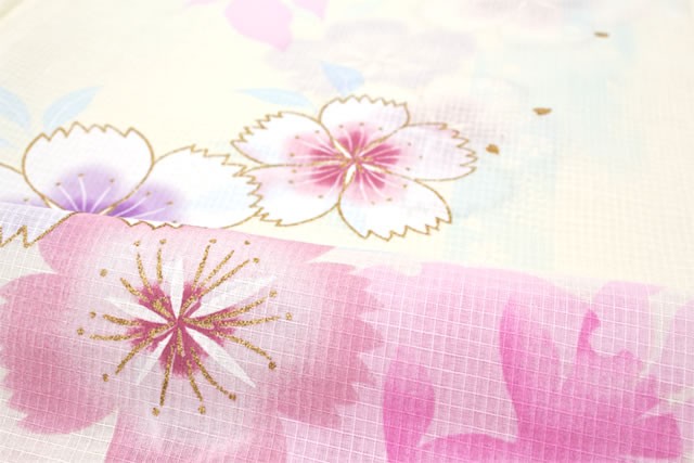 浴衣 レディース bonheur saisons ボヌールセゾン 薄黄色 ライトクリーム ピンク 桜 花 金魚 ラメ 紅梅織り ラメ 綿 洗える 夏祭り 花火大会 女性用 仕立て上がり brand871ok-3231_2.jpg