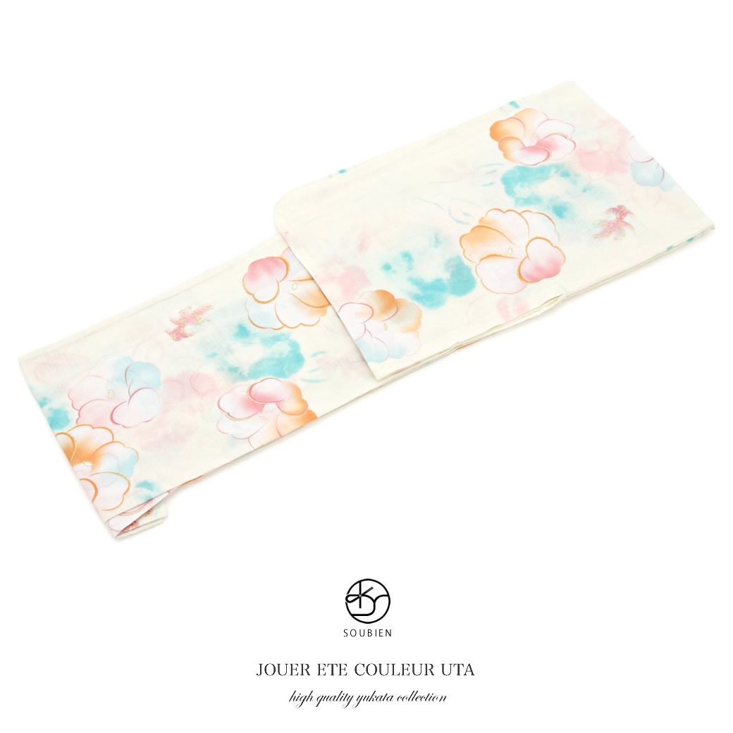 浴衣 レディース bonheur saisons ボヌールセゾン 白 クリームホワイト ピンク 椿 金魚 ラメ 綿 紅梅 夏祭り 花火大会 女性用 仕立て上がり 【フリーサイズ】 SOUBIEN（創美苑） 浴衣 レディース 単品 bonheur saisons ボヌール