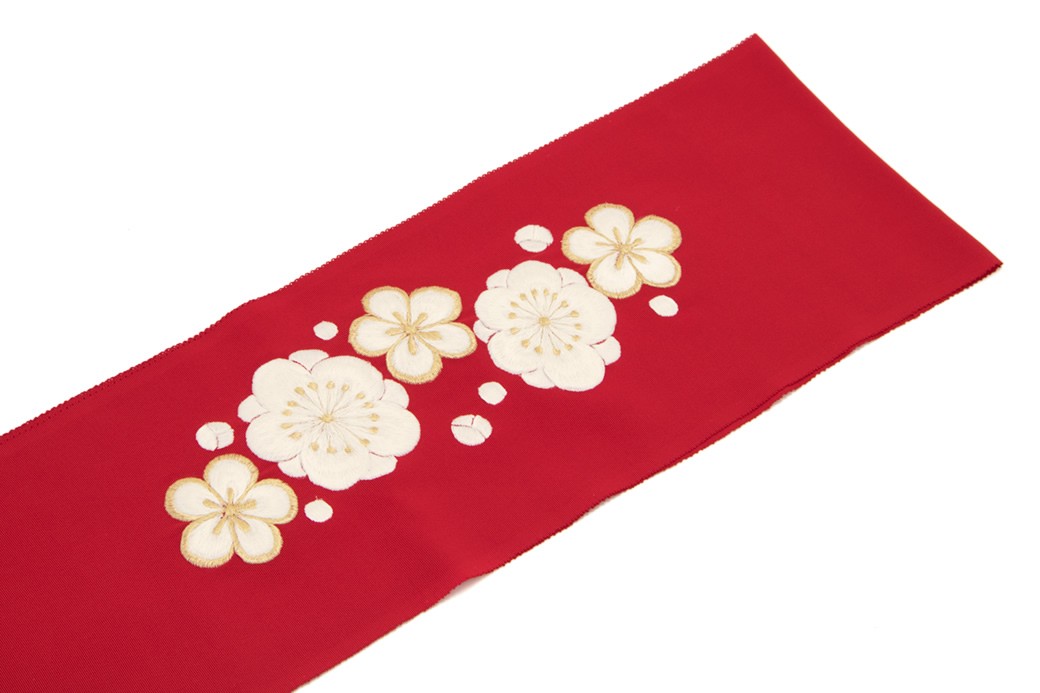 SOUBIEN（創美苑） 半襟 刺繍 振袖 半衿 成人式 赤 レッド 梅 花 正絹