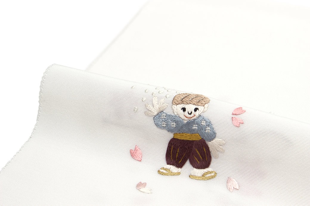 SOUBIEN 半襟 刺繍 半衿 白 オフホワイト 桜 花咲爺 昔話 伽話