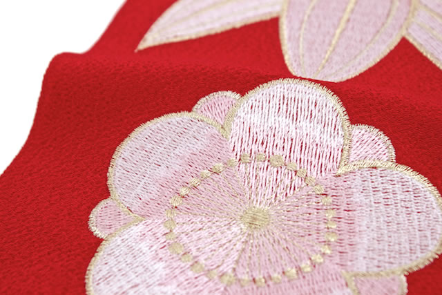 SOUBIEN（創美苑） 半襟 刺繍 振袖 半衿 成人式 赤 レッド 松竹梅 鬼