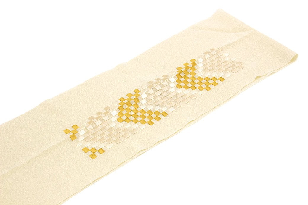 SOUBIEN（創美苑） 半襟 刺繍 振袖 半衿 成人式 白 アイボリー 金 市松