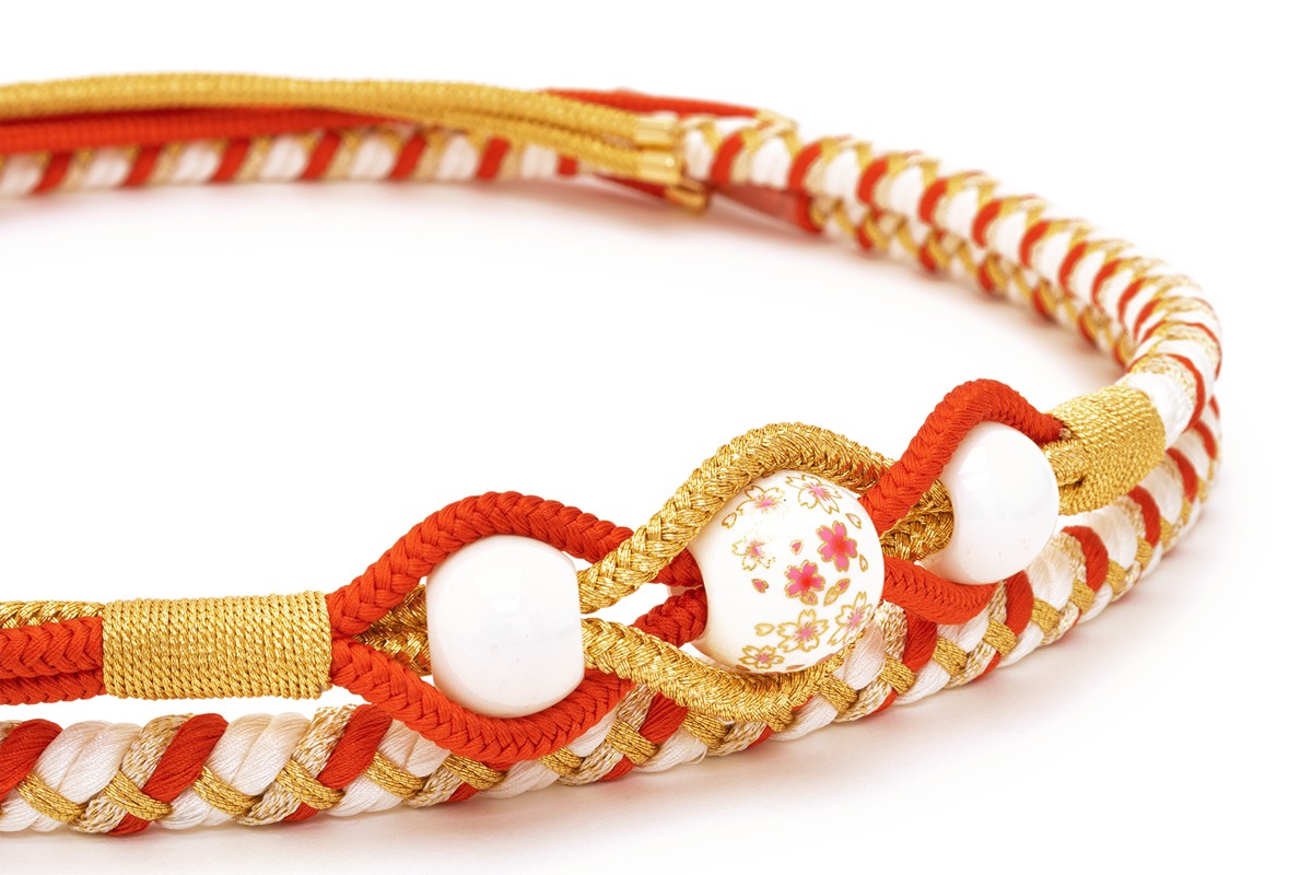 SOUBIEN（創美苑） 帯締め 振袖用 成人式 振袖 オレンジ 白 トンボ玉