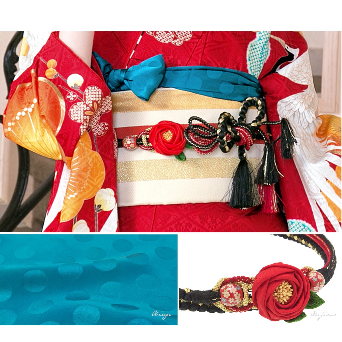 ちっち様✾m466＊新品 正絹 丹後ちりめん 梅 エ霞 仕付け糸付き 長襦袢 SOUBIEN 振袖セット 赤 梅 花 鶴 絵羽柄 丹後ちりめん 正絹 日本