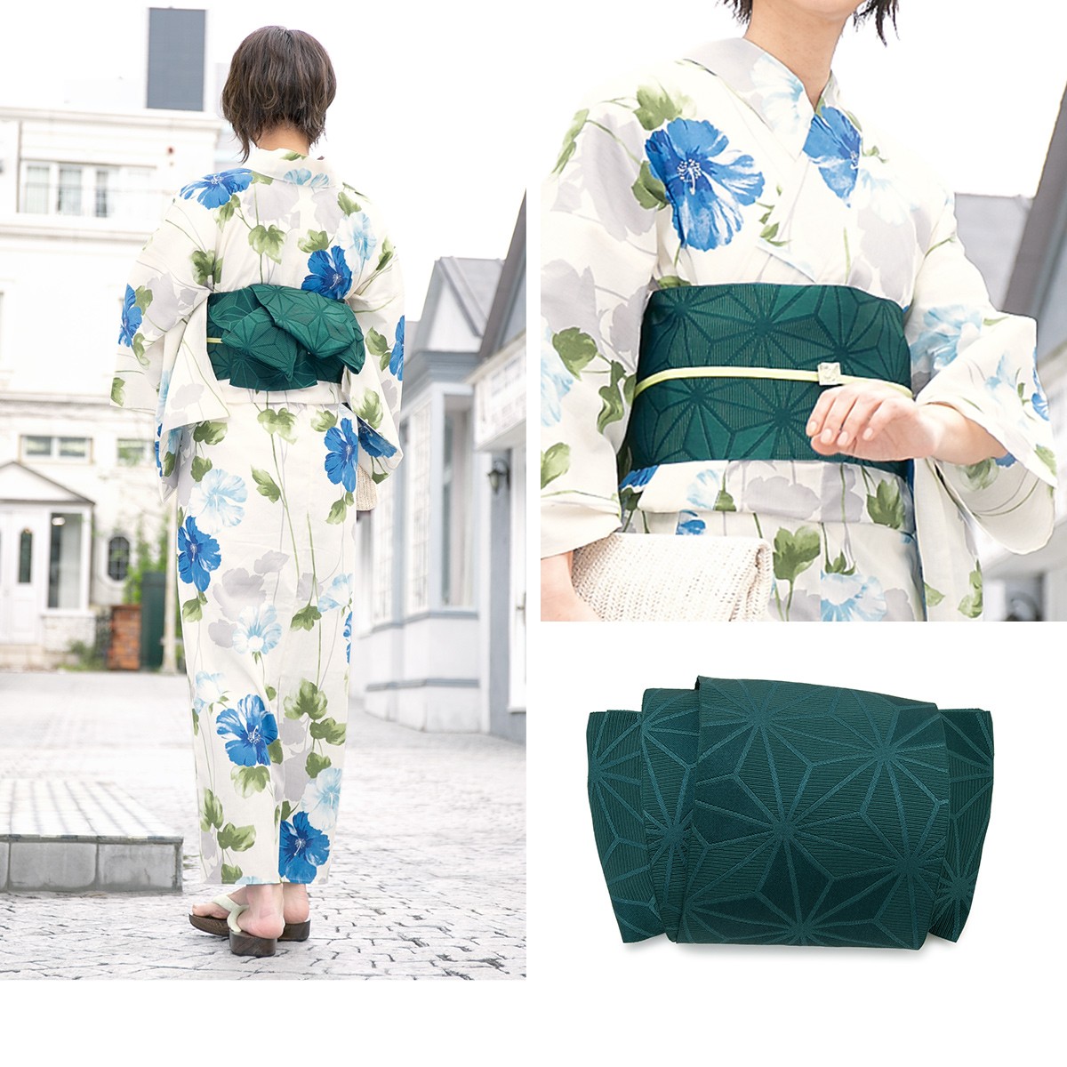 新品浴衣◇Macle by bonheur saisons 白地 花芙蓉 ラメ 新品浴衣◇Macle by bonheur saisons 白地 花芙蓉 ラメ