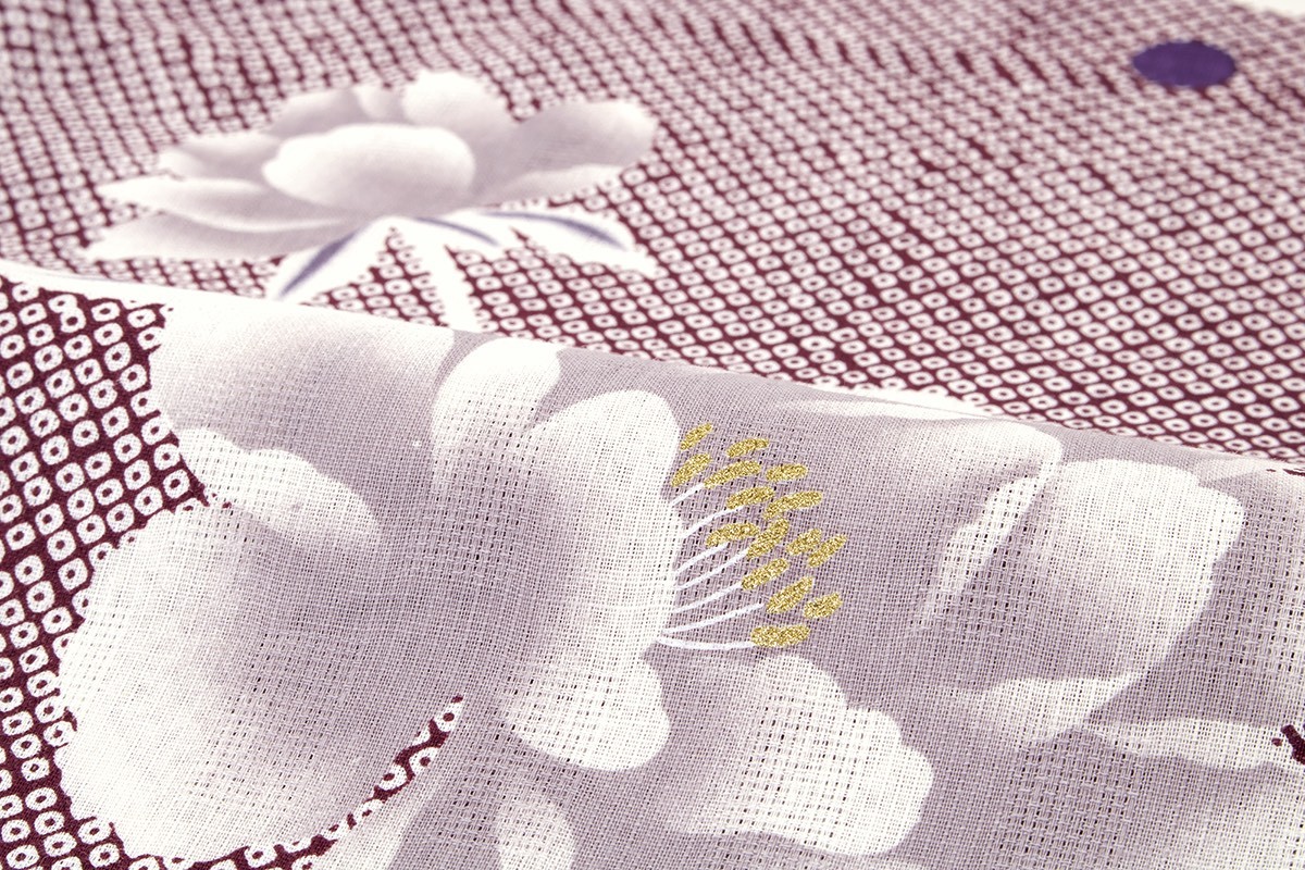 国産 浴衣 セット レディース レトロ 浴衣セット 3点セット 紫色 鹿の子 牡丹 花柄 露芝 ラメ 綿麻 兵児帯 ボヌールセゾン 30代 40代 ママ フリー 送料無料 目玉 送料無料 Www First4com Ma