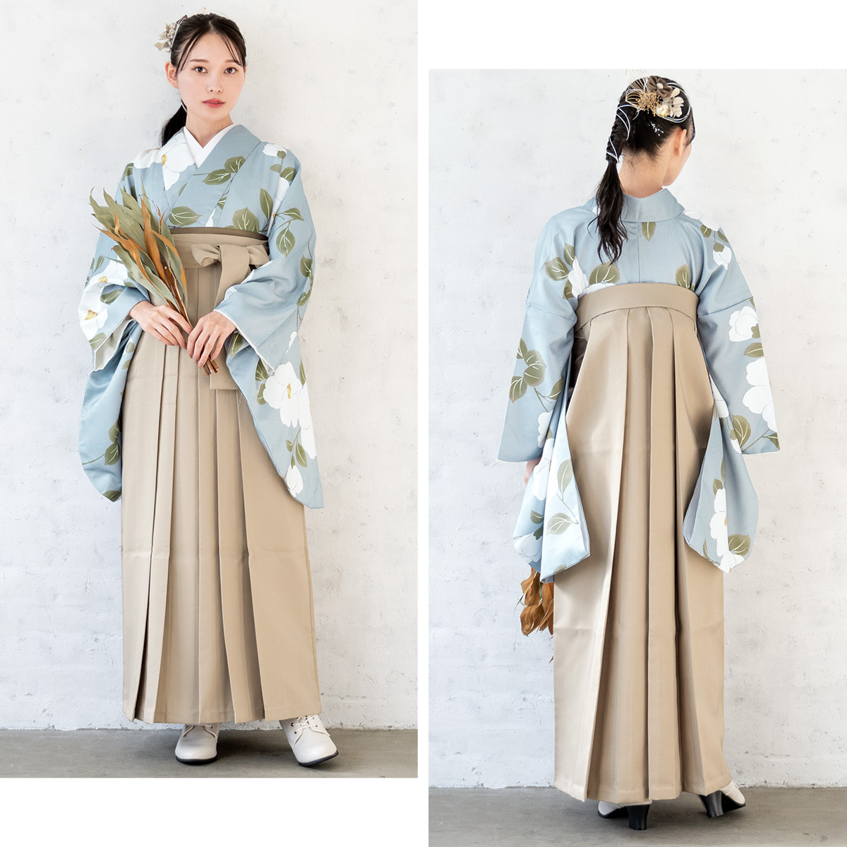 卒業式用　袴　着物セット pom ponette ブルー　はな柄　ストライプ 卒業式用 袴 着物セット pom ponette ブルー はな柄 ストライプ