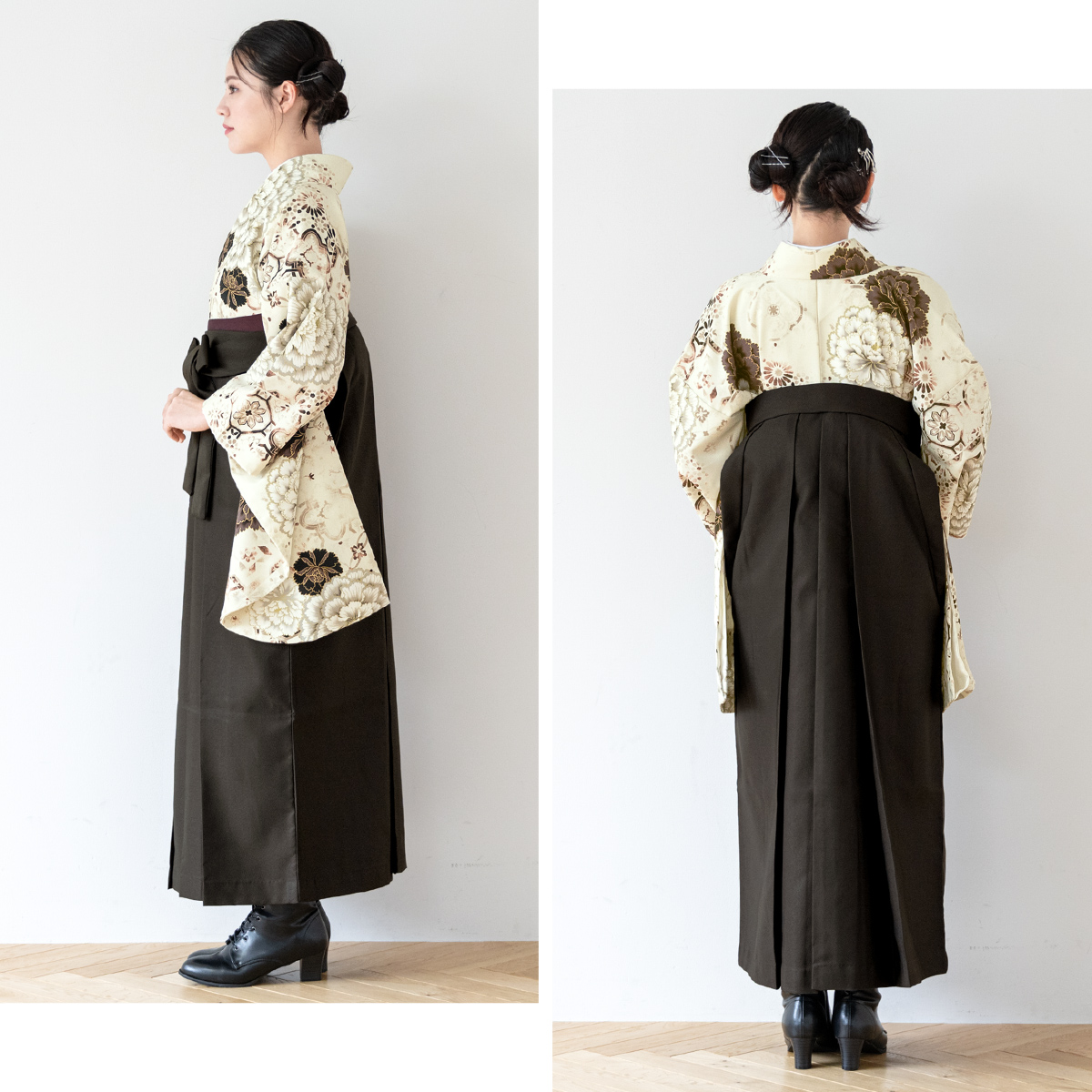 袴セット 卒業式 大学生 小学生 レディース クリーム系 紫 チャコール 牡丹 蜀江 花 袴4点セット 和装 着物セット 販売 購入 送料無料 SOUBIEN（創美苑） 袴セット 卒業式 大学生 小学生 レディース