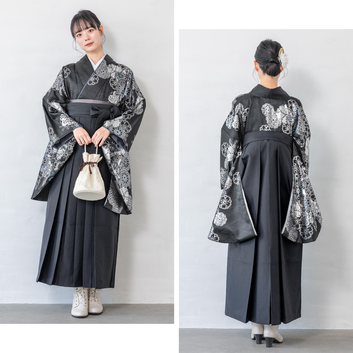 夏衣　紗　黒　ローズ　正絹紬　カジュアル　160cm　k675 楽天市場】【レンタル】【JAPANSTYLE×中村里沙 袴 17点セット