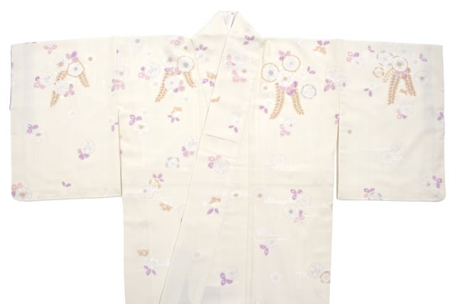 未使用 ピンク 付下げ花柄 鳥 SOUBIEN 訪問着 袷 鳥の子色 黄みの白 絵羽文様 絵羽柄 辻が花