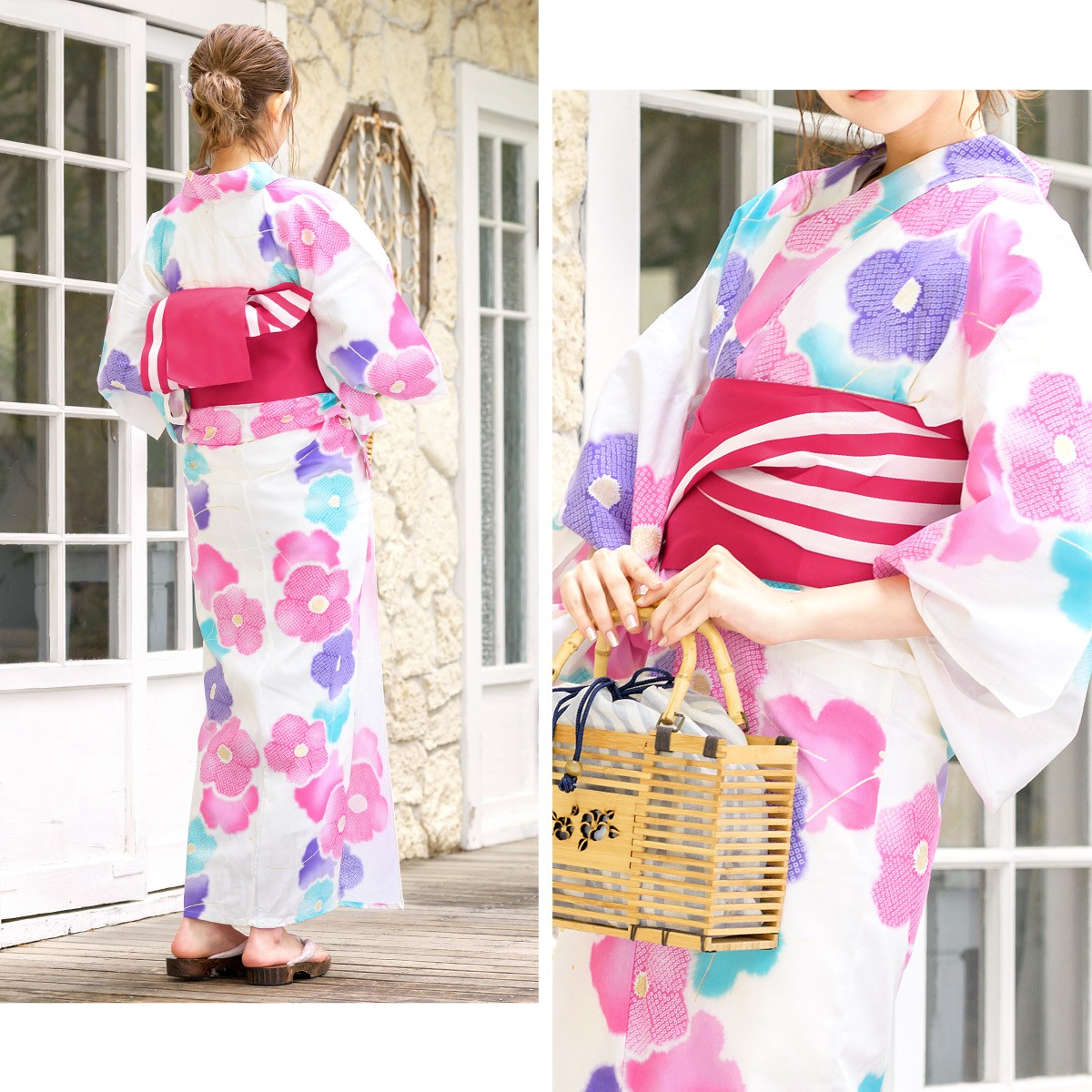 SOUBIEN（創美苑） 浴衣 レディース セット レトロ 作り帯 3点セット