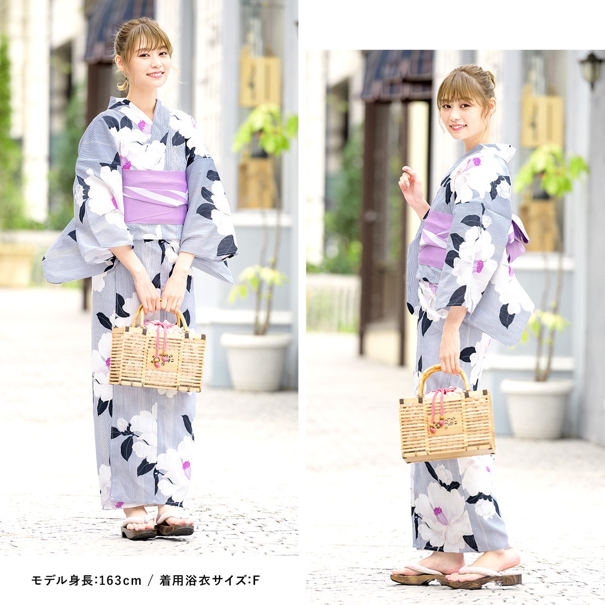 レトロ　レディース　浴衣　セット　身丈153cm　紺　ネイビー　半幅帯　茶色 k3-brand917ok_1.jpg