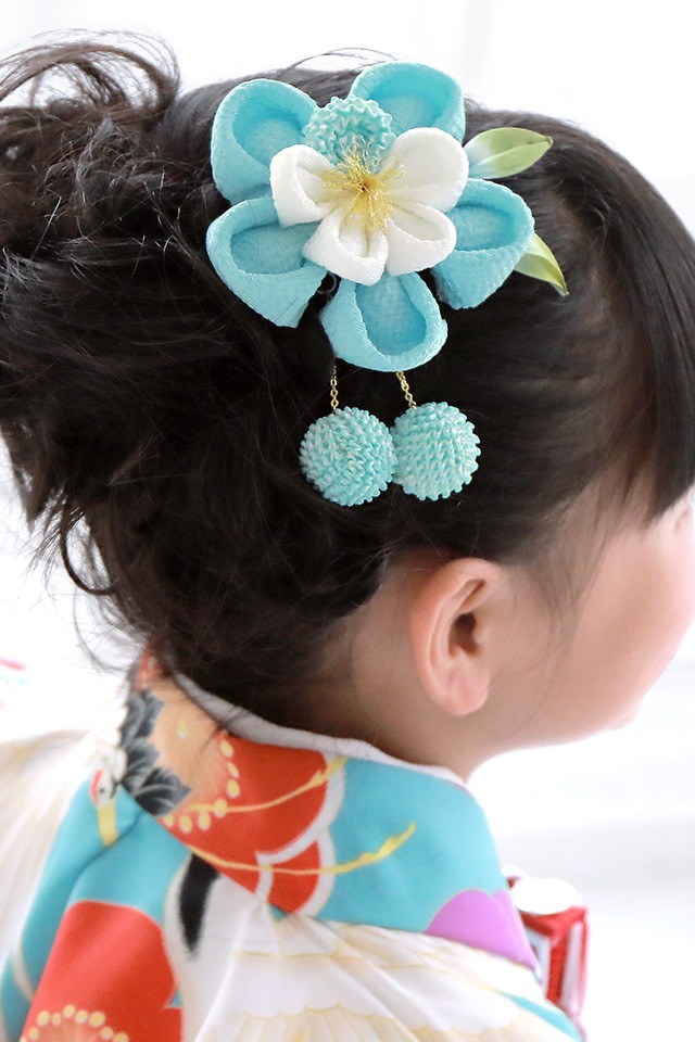 SOUBIEN（創美苑） 髪飾り つまみ細工 水色 スカイブルー 白 梅 花