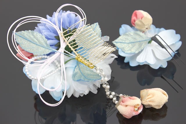 SOUBIEN（創美苑） 髪飾り 成人式 2点セット 振袖 花 フラワー 青