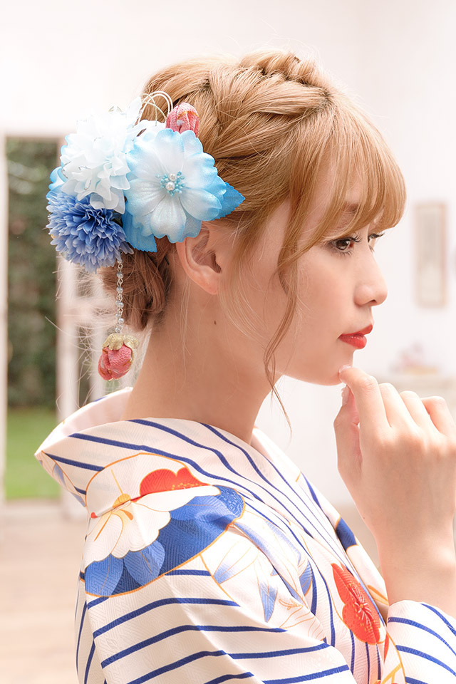 SOUBIEN 髪飾り 成人式 2点セット 振袖 花 フラワー 青 ブルー