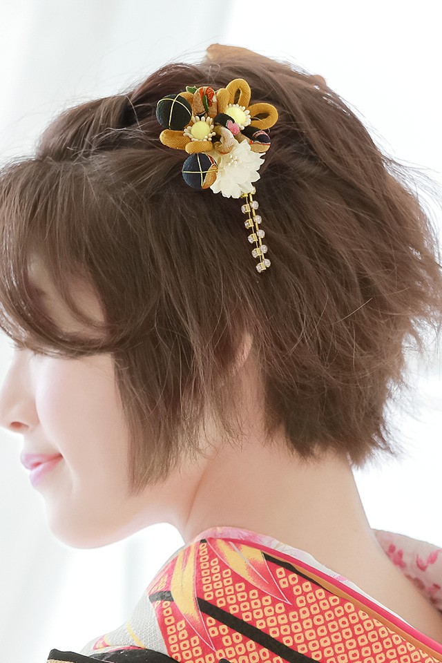 SOUBIEN（創美苑） 髪飾り リボン 卒業式 成人式 3点セット 黒 黄色 和