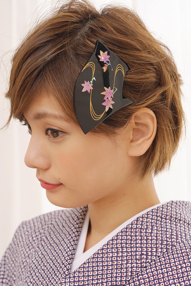 SOUBIEN かんざし 留袖 和装 バチ型 簪 黒 紅葉 楓 流水 螺鈿