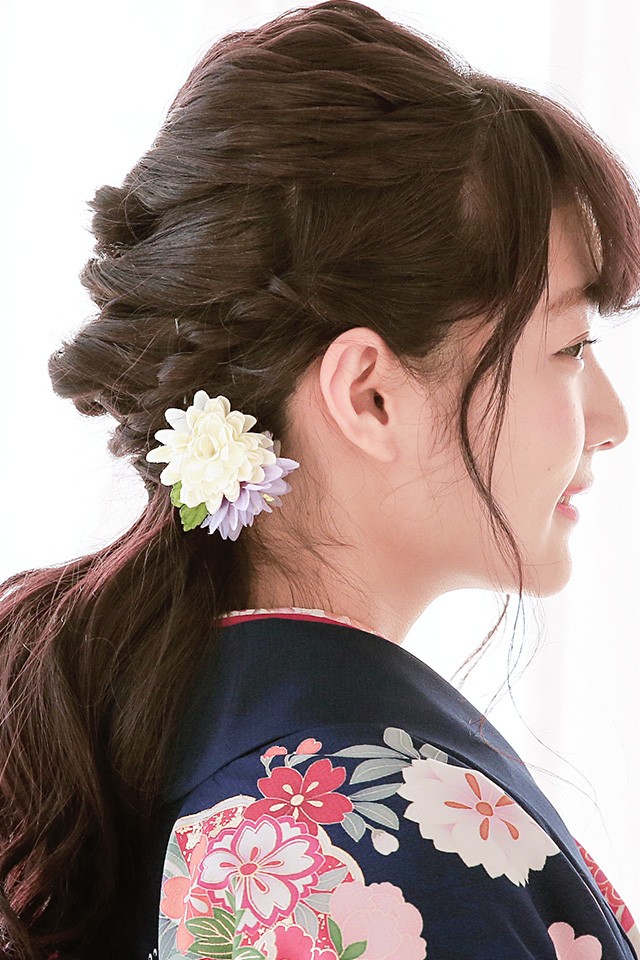 SOUBIEN 髪飾り 2点セット 紫 パープル 菊 花 ラインストーン