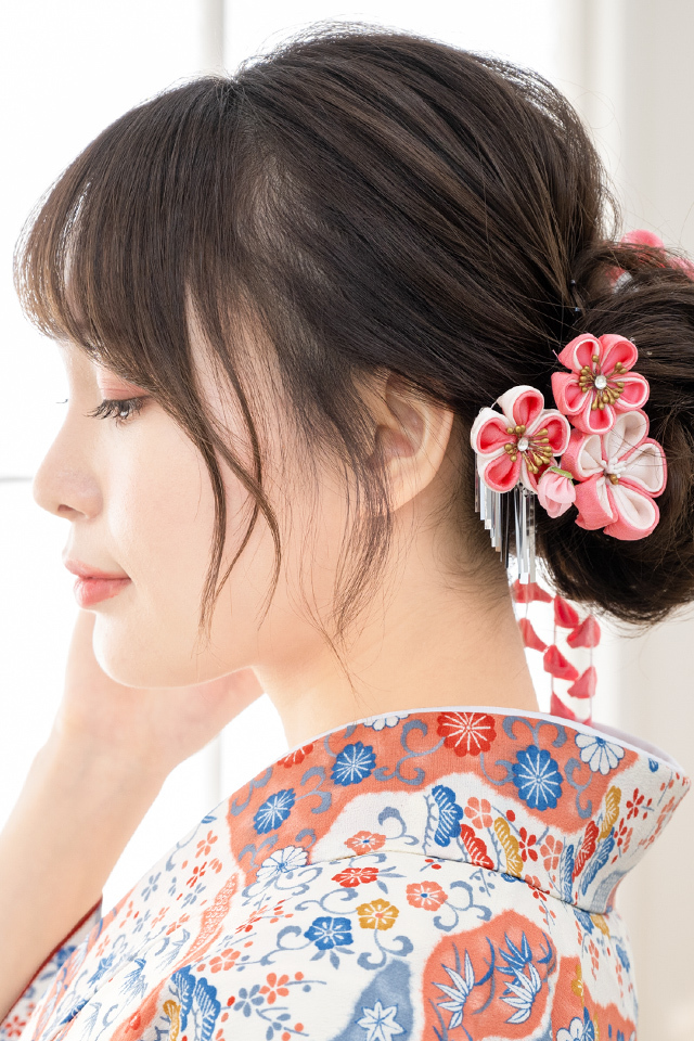 SOUBIEN 簪 かんざし 2点セット ピンク 白 梅 藤 花 蕾 ライン