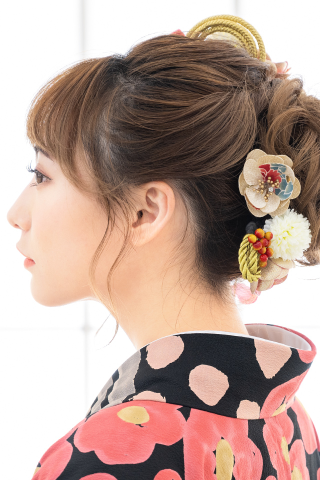 SOUBIEN（創美苑） 髪飾り 3点セット 桃色 ピンク 椿 ポンポン菊 藤