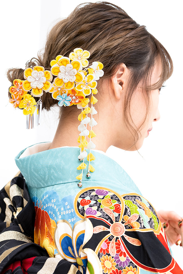 SOUBIEN（創美苑） 簪 かんざし 2点セット 黄色 イエロー 梅 花 ラメ