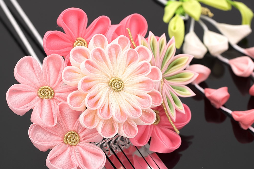 SOUBIEN 簪 かんざし 2点セット 桃色 ピンク 梅 菊 花 藤下がり