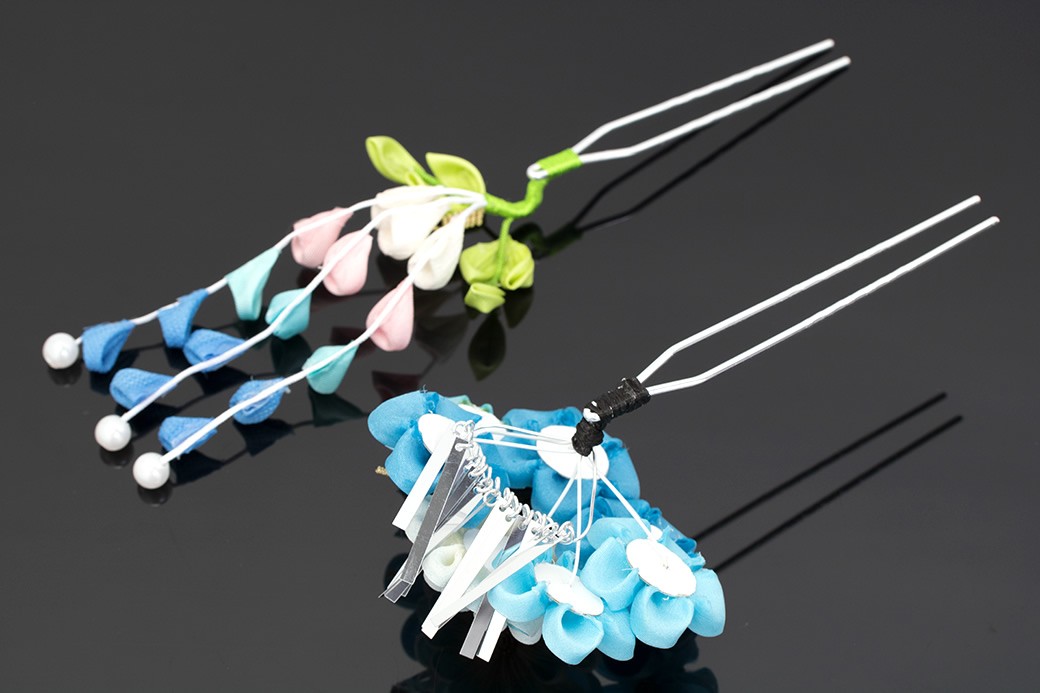 SOUBIEN 簪 かんざし 2点セット 水色 スカイブルー 梅 菊 花 藤