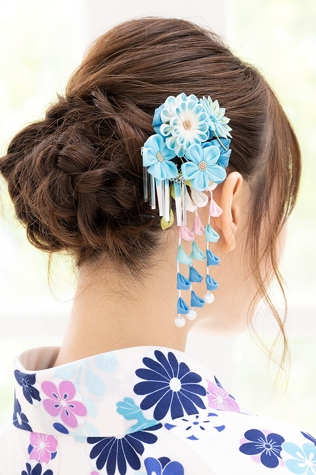 SOUBIEN 簪 かんざし 2点セット 水色 スカイブルー 梅 菊 花 藤