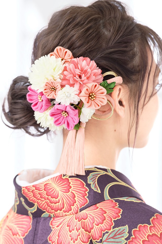 つまみ細工　髪飾り　ピンク　長春色　白 つまみ細工 髪飾り ピンク 白 その他ヘアアクセサリー つまみ