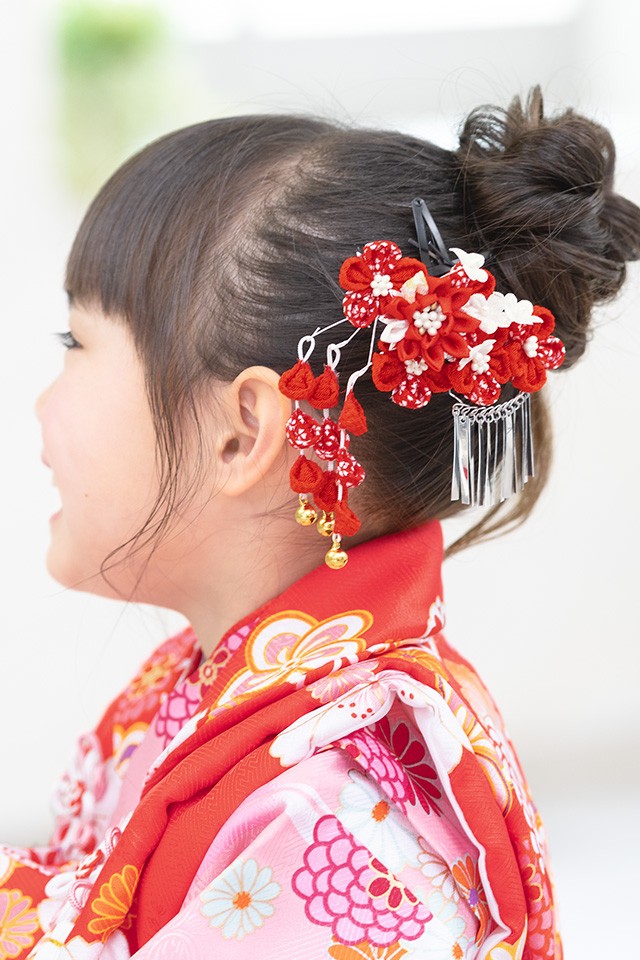 SOUBIEN（創美苑） 七五三 髪飾り 3歳 7歳 つまみ細工 2点セット 赤