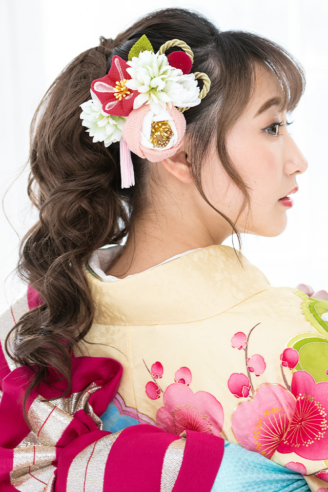 SOUBIEN（創美苑） 髪飾り 2点セット ピンク系 白 椿 ピンポンマム 花