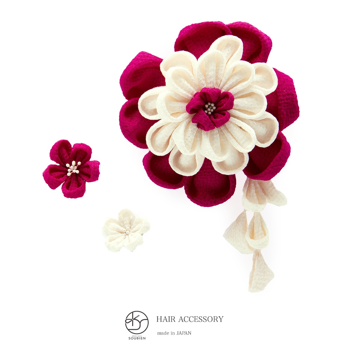 数量限定 特売 髪飾り つまみ細工 3点セット 赤紫系 白 菊 梅 花 ぶら飾り 縮緬 コーム Uピン 髪留め 成人式 卒業式 日本製 超特価激安 Www Fedelatina Org