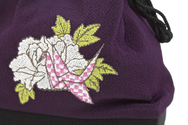 SOUBIEN（創美苑） 巾着バッグ 袴 振袖 浴衣 七五三 紫 刺繍 折鶴 牡丹