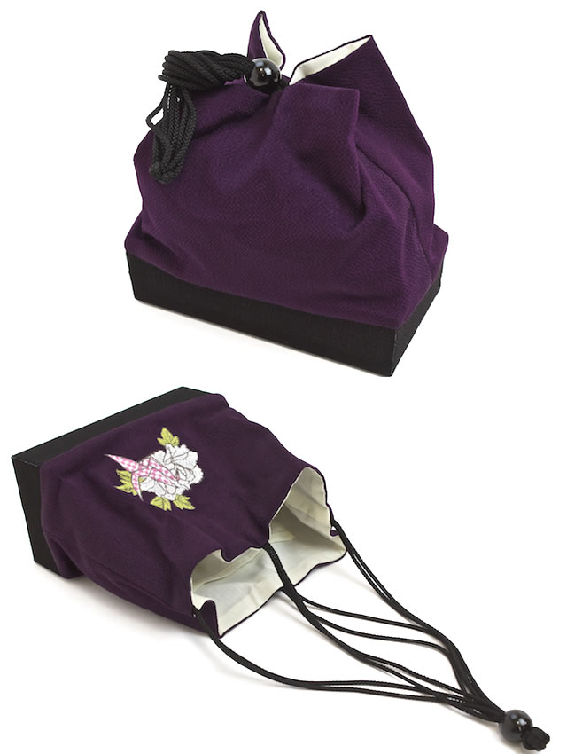 SOUBIEN（創美苑） 巾着バッグ 袴 振袖 浴衣 七五三 紫 刺繍 折鶴 牡丹