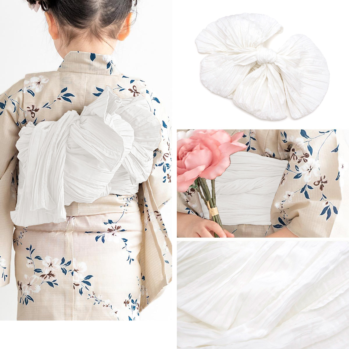 子供用浴衣セット 150cm ベージュ 花柄　新品 SOUBIEN 浴衣 子供 女の子 セット ハイジュニア キッズ 兵児帯